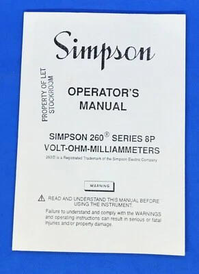 Simpson 260 Series 8P Volt-OHM-Milliammeters User Manual - Image 1 of 3