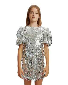 Bardot Junior L98215 Silver Girls' Giselle Sequin Mini Dress Size US 12 - Picture 1 of 7