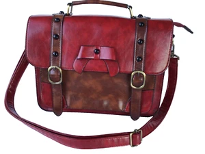 Ecosusi Messenger Bag Purse Red & Brown Faux Leather preowned - Picture 1 of 7