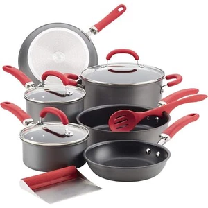 NEW Rachael Ray 11pc Hard in Anodized NS Cookware Set in Gray/Red - Picture 1 of 7