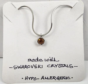 Pure Crystal Collection Solitaire Pendant Silver Tone Necklace Swarovski Orange - Picture 1 of 4