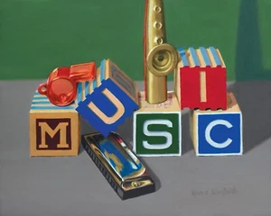 DANFORTH Music, 8x10 still life realistic oil painting, musical instruments - Picture 1 of 3
