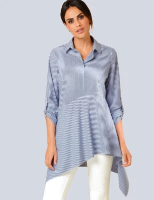 NEU: STREIFEN LONGBLUSE KREMPELARM ZIPFEL 40 ALBA MODA blau weiss *42905166 - Bild 1 von 4