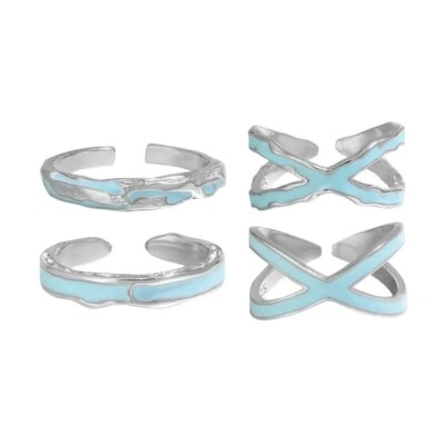 Anillo Ajustable Plata Esterlina Capas Cruz Azul Esmalte Boda Promesa Regalo Foto 1 de 3