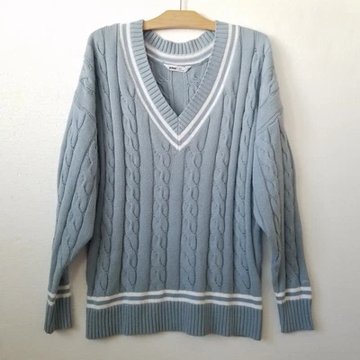Prince Pickleball Womens XL Cable Knit Sweater V-neck Cotton Academia Blue  - Image 1 of 4