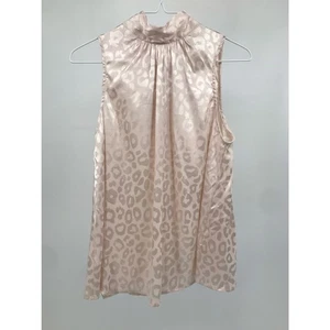 Savanna Jane Tonal Beige Animal Print Tie Mock Neck Sleeveless Blouse Size S - Picture 1 of 6