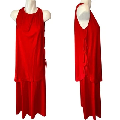 Vtg 70s Kappi Bright Red Tunic Blouse & Palazzo Pants Hippie Womens Size S - Image 1 of 4