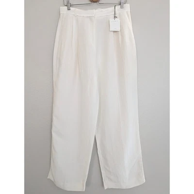 NWT Sandro Paris Wide Leg Linen Blend Pants Ecru FR 40 US 8 Trousers High Waist - Image 1 of 4