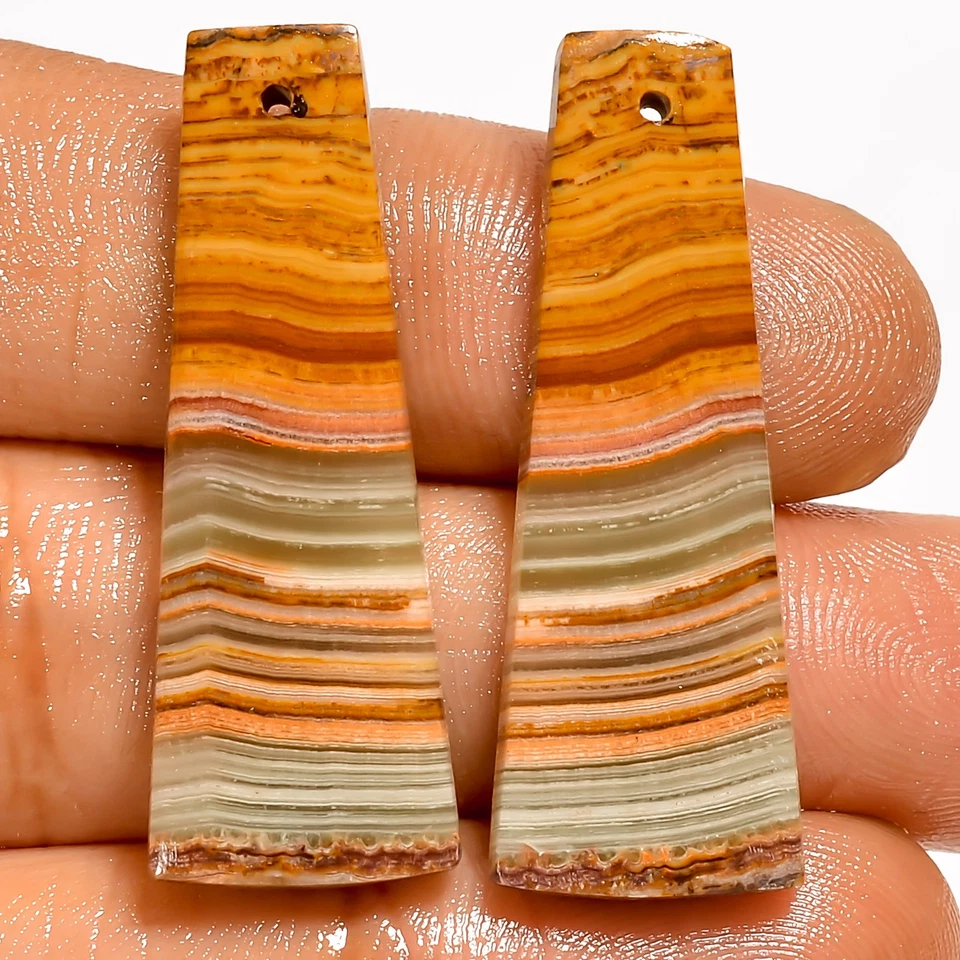 Banded Calcite Fancy Cabochon Drilled Gemstone Pair 28 Ct 33X12X3mm DE-121 - Image 1 of 1