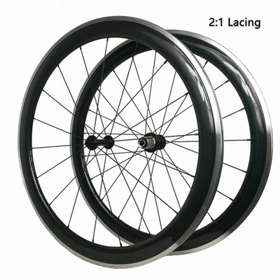 700C Carbon Road Bike Wheelset 23mm Width 50mm Depth Clincher Wheel DT Hub - Image 1 of 4