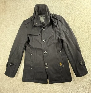 G-Star Raw Denim Jacket Mens Medium Black Peacoat Style Cotton Button Coat M - Picture 1 of 13