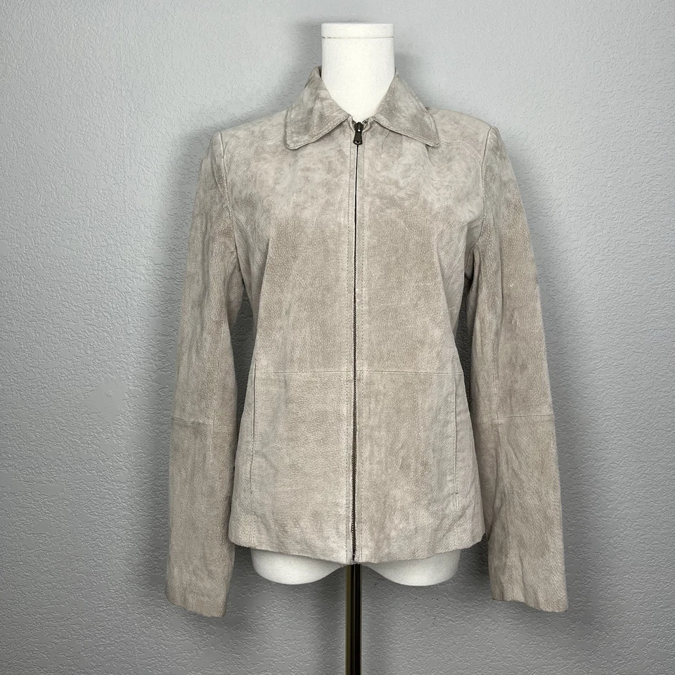 Jaqueta de couro Relativity feminina S camurça bege com zíper frontal couro genuíno - Imagem 1 de 4