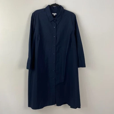 Vestido Camisa Jill Plisada Espalda Talla Pequeña XL Minimalista en Azul Marino Cuello Foto 1 de 4