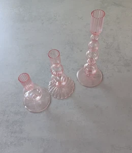 Kerzenständerhalter Glasglas rosa Glas: 3er Set für Tafelkerzen - Bild 1 von 8