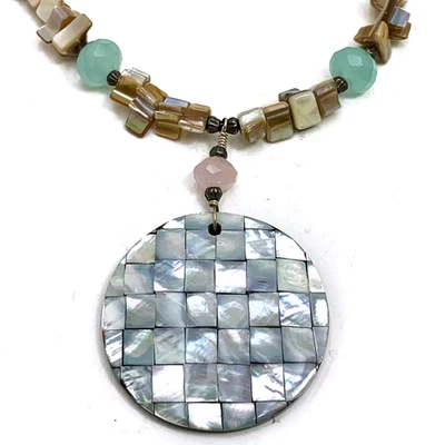 Retro Abalone Shell Inlay Mosaic Necklace Beach Pendant 17 in Toggle - Image 1 of 4
