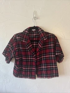 Garage Pajama Set Button Up Top & Shorts Bottom Red Blue White Plaid, Women’s S - Picture 1 of 7