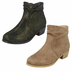 Girls Spot On Mid Heel Rouched Ankle Boots - Picture 1 of 19