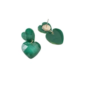 Green Acrylic Double Heart Drop Earring - Picture 1 of 2