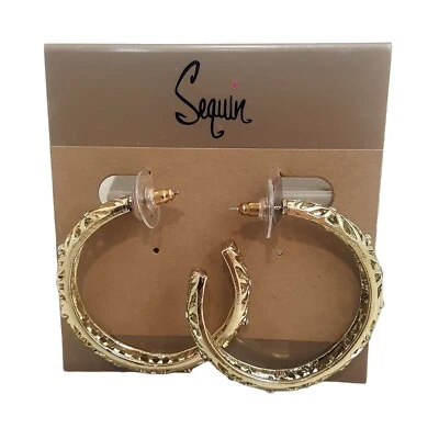 БЛЕСТКИ женщин позолоченный вырез обруч серьги стразы пирсинг новый с Ярлыками 1,5" - Изображение 1 из 4