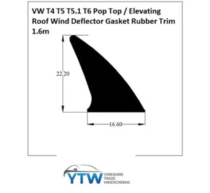 VW T4 T5 T5.1 T6 Pop Top / Elevating Roof Wind Deflector Gasket Rubber Trim 1.6m - Picture 1 of 1