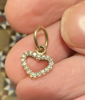 Genuine Pandora Diamond Heart 14ct Gold Pendant Charm 350136D - Image 1 of 4