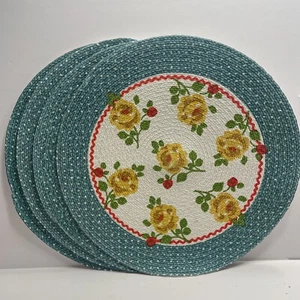 Floral Yellow Braided Placemat 14.5" Round Kay Dee Designs Flower Set Of 4 NEW - Picture 1 of 9