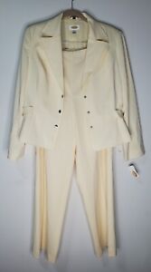 NEW Talbots Ivory Pant Suit Size 14/16 Career Classic Snap Button Chic Minimal
