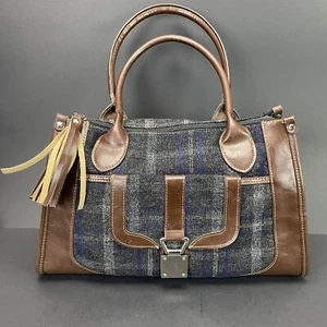 Flannel Faux Leather Bag Purse Market Tote Outside Pocket Handbag Business Vtg - Picture 1 of 10