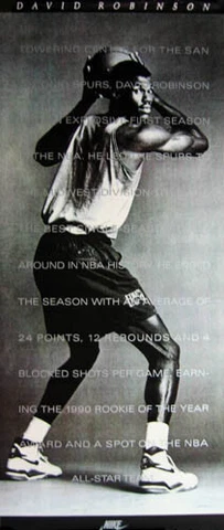 David Robinson San Antonio Spurs DOOR-SIZED 30x72 Vintage 1990 ROY NIKE POSTER Cover