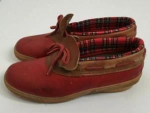 Vintage Eddie Bauer Womens 10 Red Rubber Duck Muck Shoes Leather Plaid Korea - Picture 1 of 9