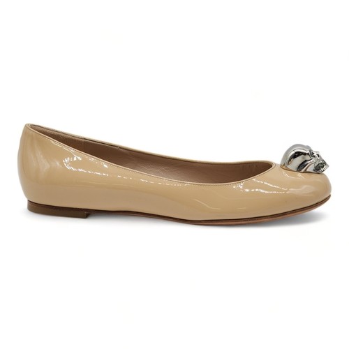 Ballerine Alexander McQueen Skull pelle verniciata beige 36 5 6US nuove con scatola