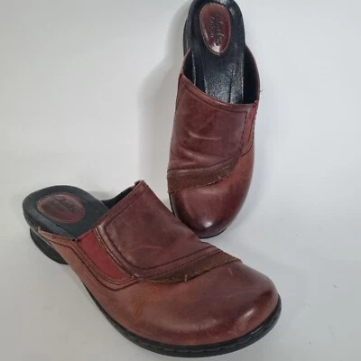 Zueco de cuero rojo artesanal Clarks Ideo heno sin cordones cómodo Lagenlook talla 7,5 Foto 1 de 4