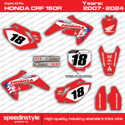Fits: 2007 - 2024 CRF 150R HONDA GRAPHICS KIT Race Team : blue/ red 21MIL DECALS - Image 1 of 2