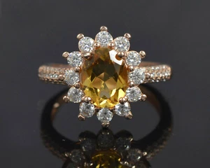 Anillo ajustable de plata 925 chapado en oro rosa de 14 quilates citrino natural y circonita cúbica - Imagen 1 de 10