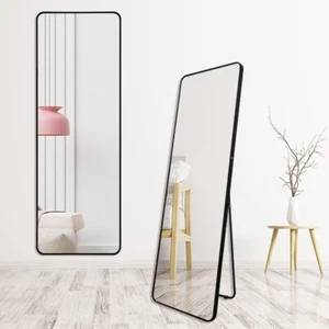 Black Rectangular Full Length Mirror 50x160cm Rounded Edges Free Standing Living - Picture 1 of 3