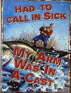 Sign Time - Llama al brazo enfermo en un letrero de hojalata fundido, 12. W x 16" H - Imagen 1 de 1