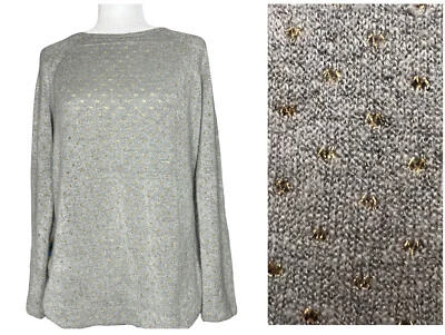 Sanctuary Clothing Womens Gray Sweater Size M Gold Dot Design Faux Leather Side Foto 1 de 4