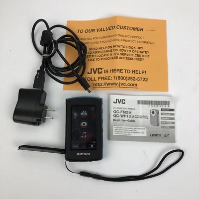 JVC Picsio HD Blue Memory Camera Model GC-WP10AU Charger and Manual - LOOK - Image 1 of 4