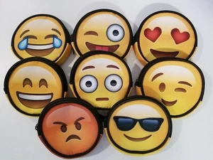 EMOJI ROUND COIN PURSE HAPPY SUNGLASSES LAUGH HEART HAPPY WINK - Picture 1 of 16