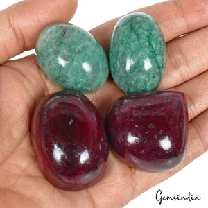 1030 Ct Natural Red Ruby & Emerald Mix Cabochon Earth Mined Loose Gems Lot 4 Pc - Picture 1 of 6