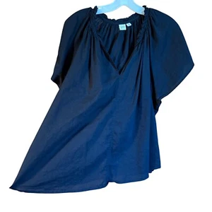 GAP Black XL V-Neck Top Ruffle Neckline Short Sleeve Blouse XL - Picture 1 of 8