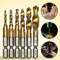6pcs HSS High Speed Steel Thread Spiral Screw Composite Tap Drill Bit Tap Drill