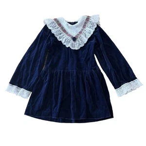 Vestido vintage Pretty As A Picture azul terciopelo encaje niña talla 6 - Imagen 1 de 11