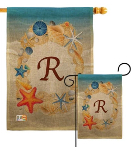 Summer R Initial Burlap Garden Flag Coastal Beach Decorative Gift Yard Banner - Picture 1 of 19