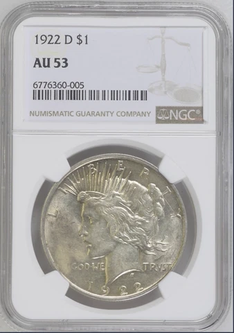 1922 D Peace Dollar NGC AU53  PD01 Cover