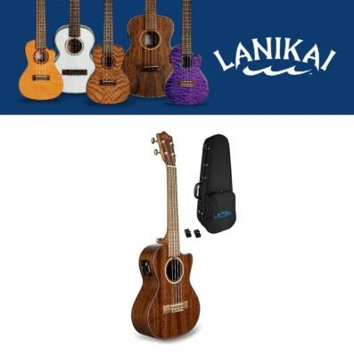 Lanikai All Solid Mahogany Acoustic/Electric Tenor Cutaway Ukulele +Uke Case  - Image 1 of 4