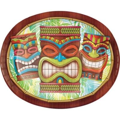Tiki Time 12 Inch Oval Paper Plates Tablware Luau Hawaiian Party Supplies - Image 1 of 2