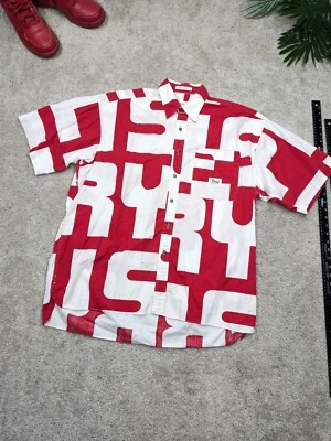 VINTAGE Perry Ellis Shirt Men Large All Over Print Button Abstract 90s Red White - Image 1 of 4