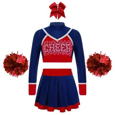Kids Girls Cheerleading Outfit Competition Dancewear Letter Pattern Uniform - Image 1 of 3