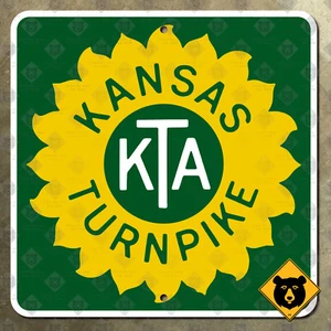 Kansas Turnpike highway marker road sign 1960 sunflower green KTA 12x12 - Picture 1 of 2